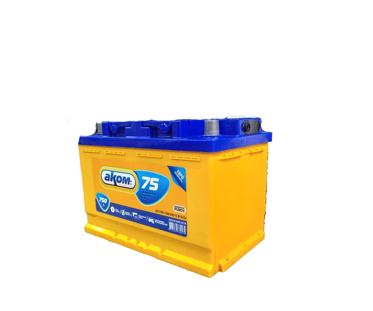 Батарея аккумуляторная АКОМ 6CT750LA АКОМ 75А/ч 750А 12V Обратная полярн. стандартные клеммы