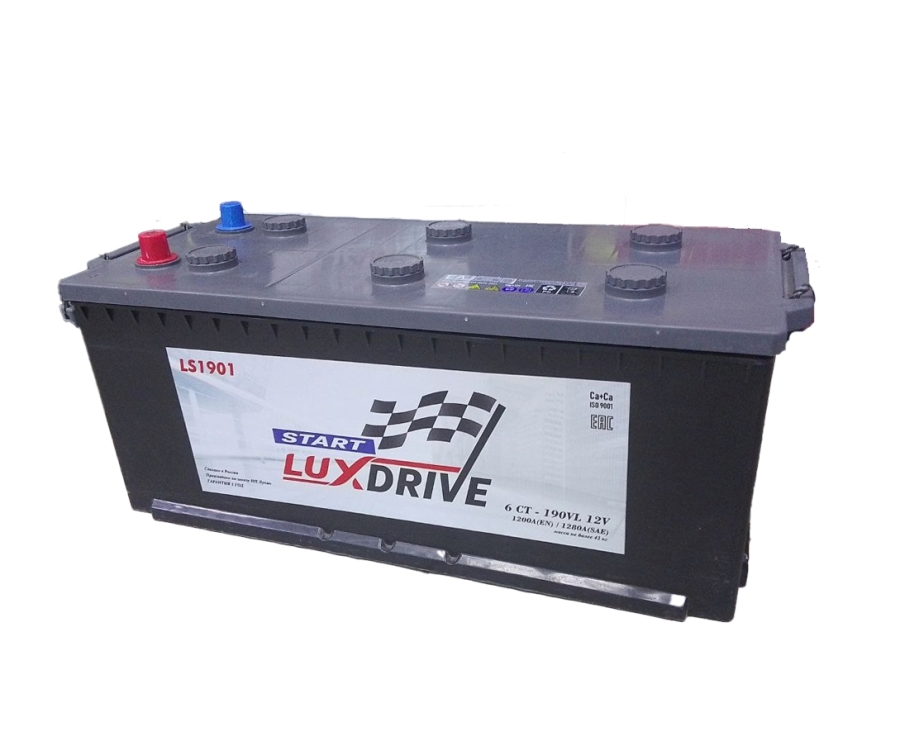 Аккумулятор, LuxDrive Start, 190 Ah, конус + переходник, прямая полярность, LS1904